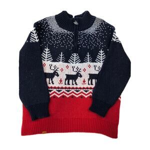 Simply Southern Christmas Sweater Women's L Red & Blue Fleece 1/4 Zip Deer NEW